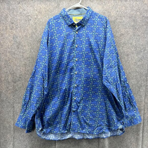 Luchiano Visconti Shirt Mens 3XL Blue Geometric Print Button Front Cotton - Picture 1 of 10